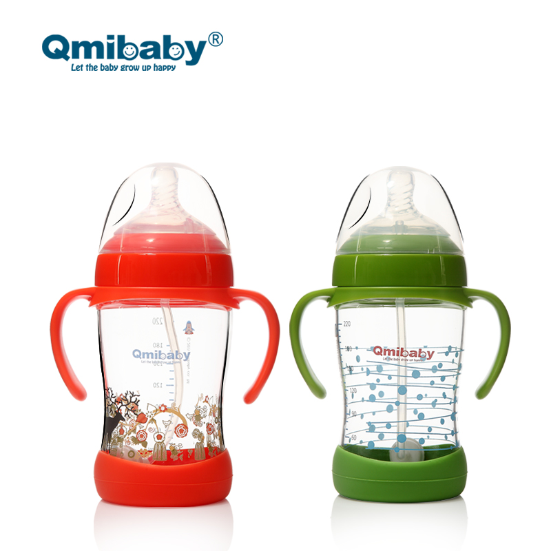 Wide-cablier high quality of borosilicate glass feeding bottles with handle