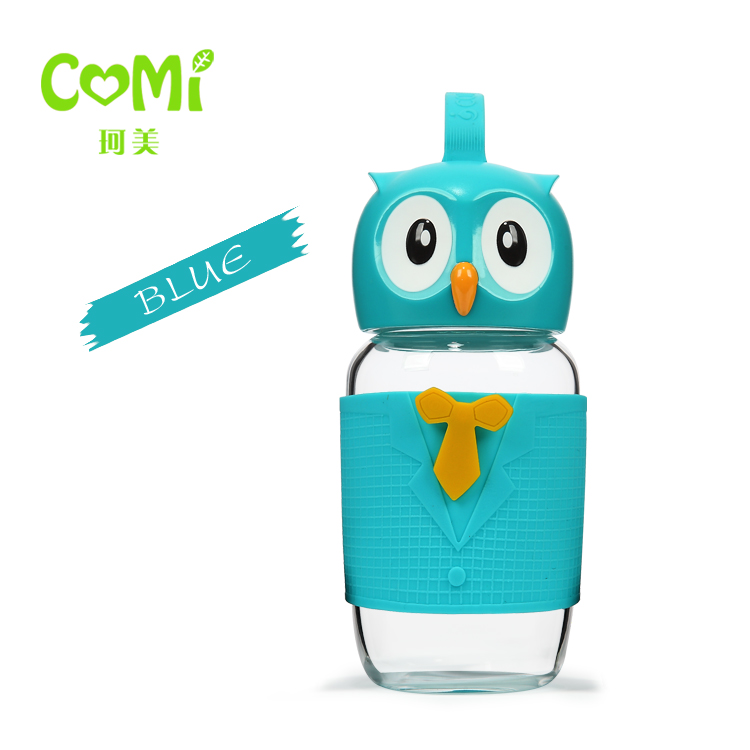 cute high borosilicate glass water bottle with silicone 