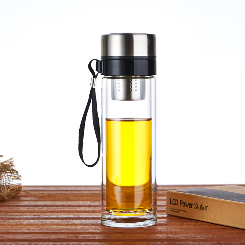 Stainless Steel Double wall drink bottle with tea infuser portable glass water bottle